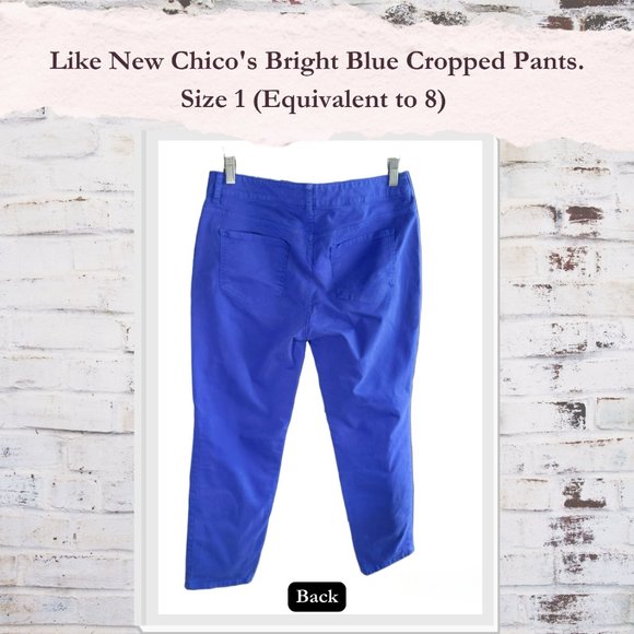 Final Price Drop EUC Chico's Bright Blue Cropped Pants. Size 1 (Equivalent to 8) - Picture 3 of 7